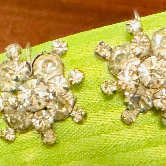 Vintage Rhinestone Double Star Earrings, Screwback - Picture 2 of 5